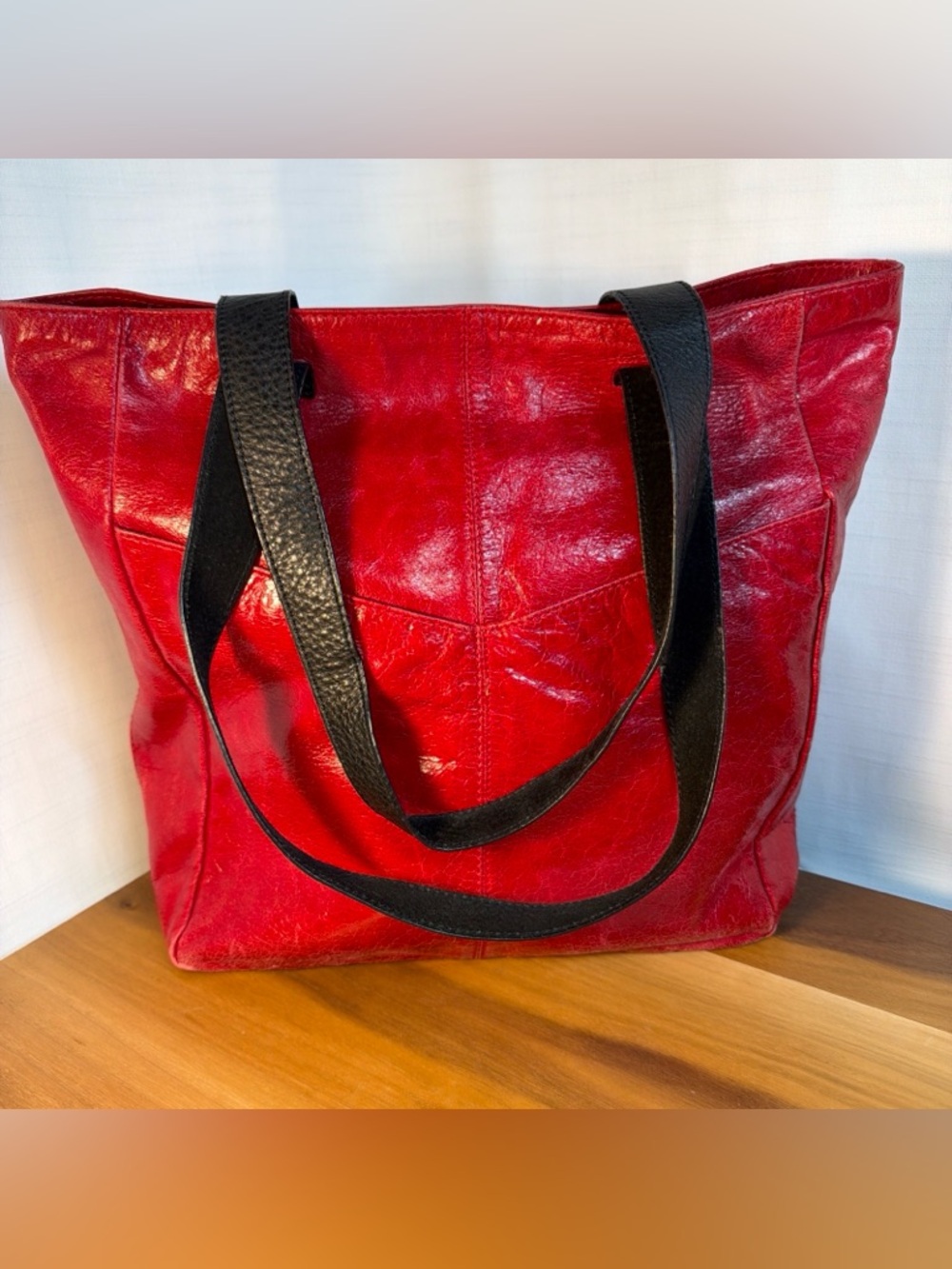 Ellington‎ Red Patent Leather Tote Hobo Shoulder Bag Distressed Large 16x13x4”